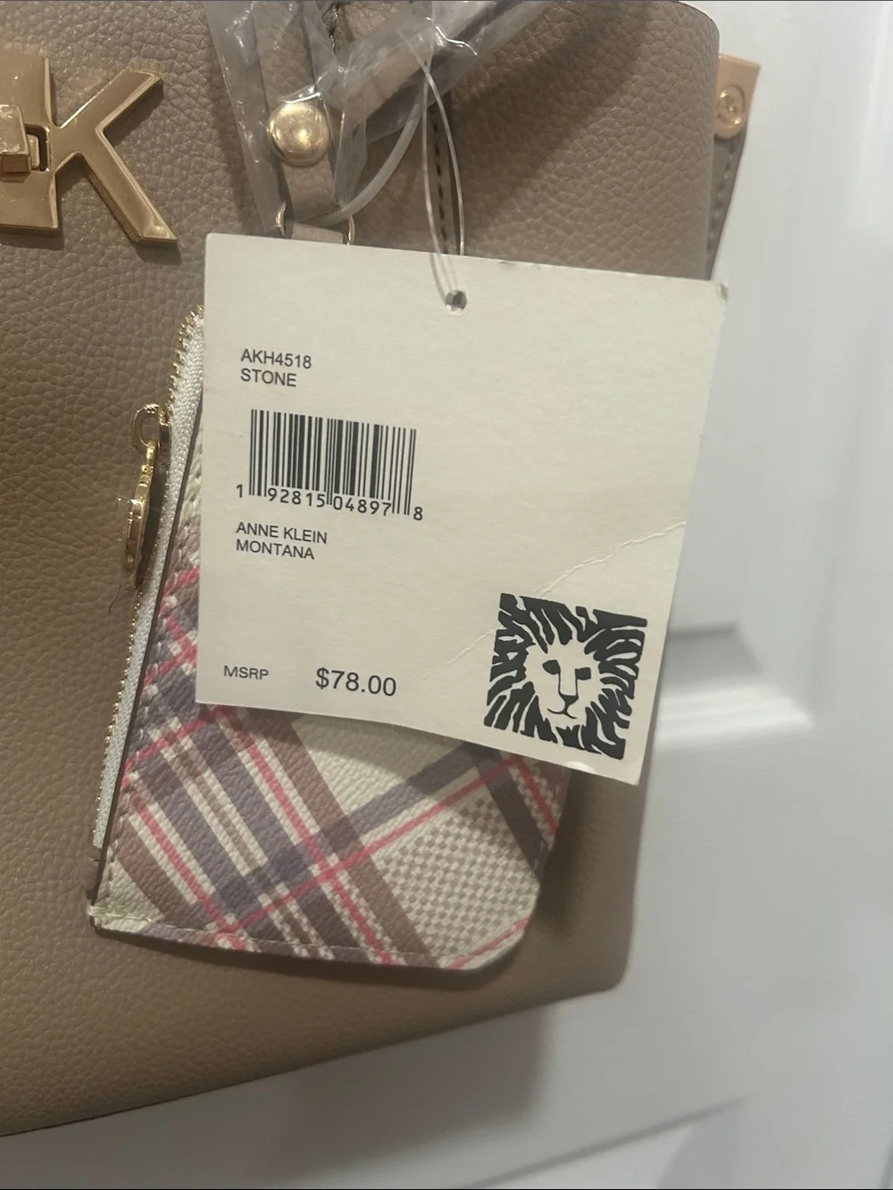 Anne Klein “Montana.” NWT Stone color. AKH4518. W/ coin purse.Turn lock in front